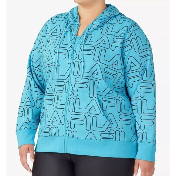 Fila SX211151 Women's Sz 1X Curacao Blue/Black Printed Full Zip Hooded Jacket - Picture 12 of 13